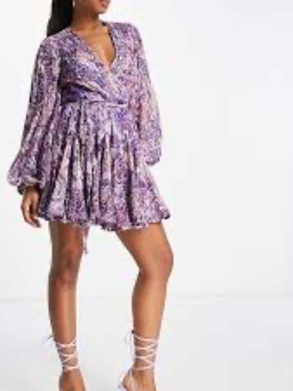 ASOS DESIGN wrap balloon sleeve mini dress with tie waist detail